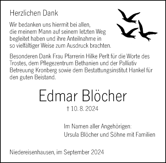 Traueranzeige von Edmar Blöcher von Hinterländer Anzeiger