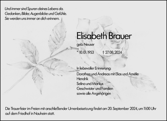 Traueranzeige von Elisabeth Brauer von Rüsselsheimer Echo