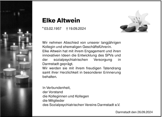 Traueranzeige von Elke Altwein von Darmstädter Echo