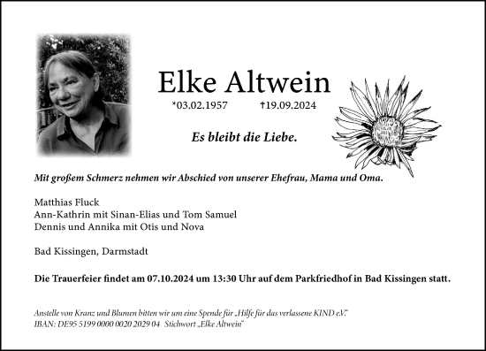 Traueranzeige von Elke Altwein von Darmstädter Echo