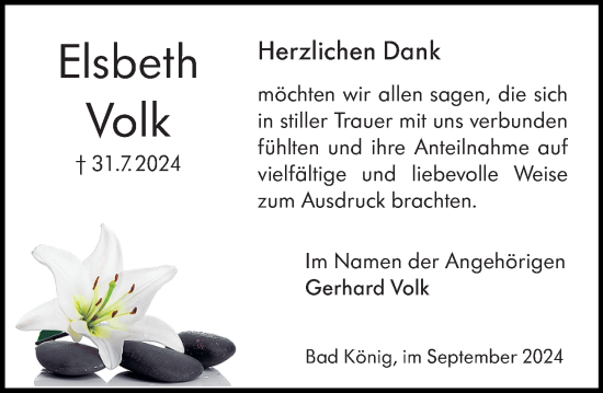 Traueranzeige von Elsbeth Volk von Odenwälder Echo