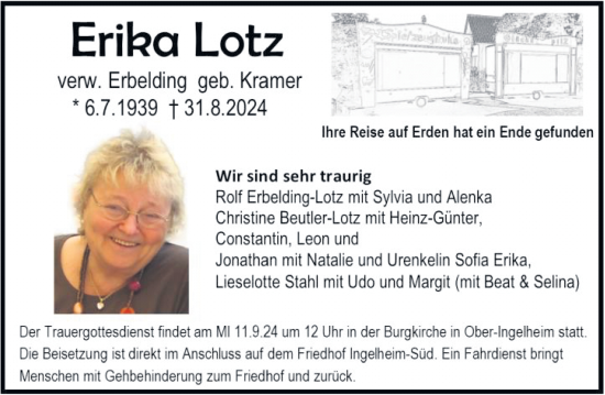 Traueranzeige von Erika Lotz von Allgemeine Zeitung Rheinhessen-Nahe