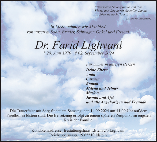 Traueranzeige von Farid Lighvani von Wiesbadener Kurier