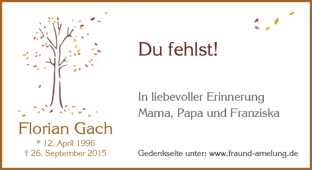  Traueranzeige für Florian Gach vom 26.09.2024 aus Wiesbadener Kurier