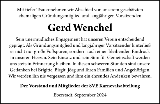 Traueranzeige von Gerd Wenchel von Darmstädter Echo