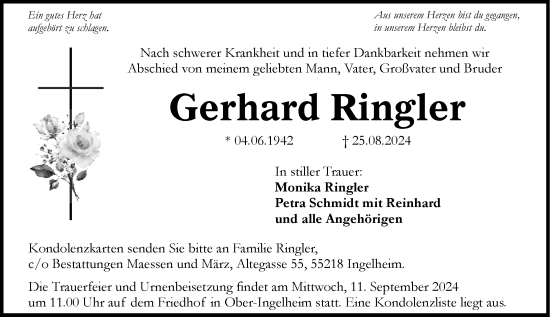 Traueranzeige von Gerhard Ringler von Allgemeine Zeitung Rheinhessen-Nahe
