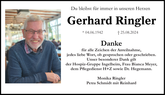 Traueranzeige von Gerhard Ringler von Allgemeine Zeitung Rheinhessen-Nahe