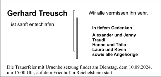 Traueranzeige von Gerhard Treusch von Odenwälder Echo