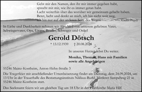 Traueranzeige von Gerold Dötsch von Allgemeine Zeitung Mainz