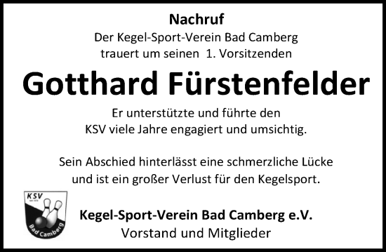 Traueranzeige von Gotthard Fürstenfelder von Camberger Anzeiger