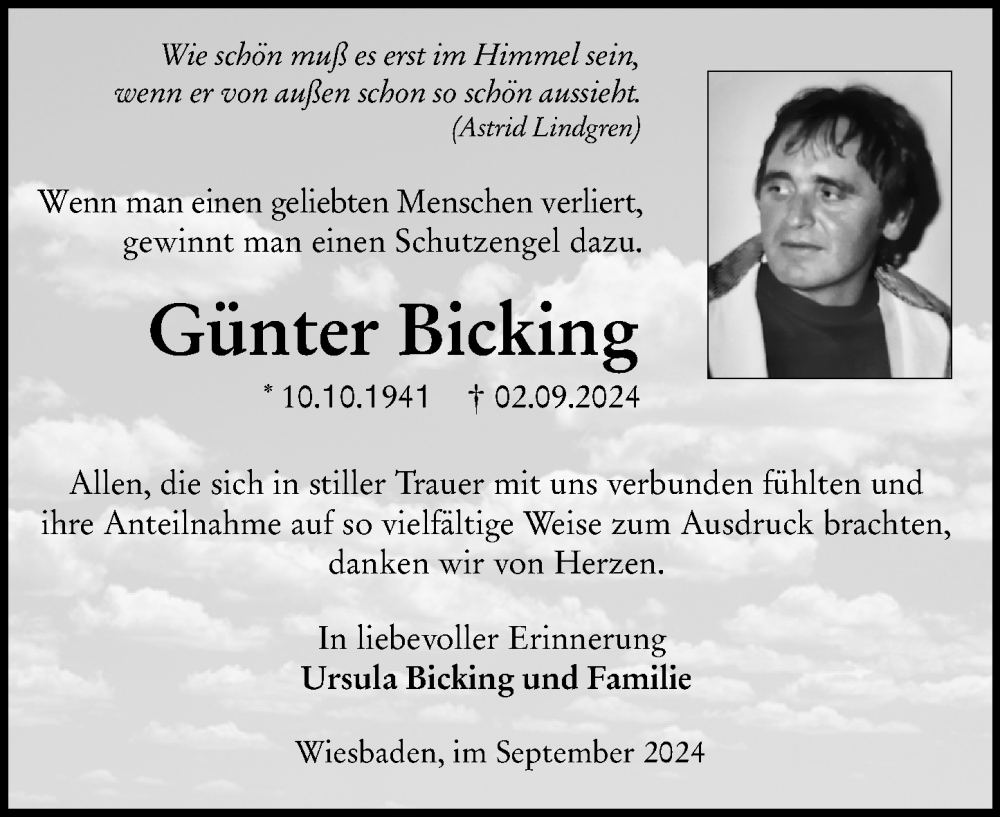  Traueranzeige für Günther Bicking vom 28.09.2024 aus Wiesbadener Kurier