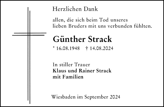 Traueranzeige von Günther Strack von Wiesbadener Kurier