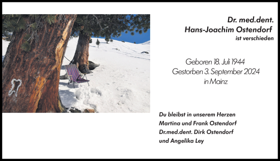 Traueranzeige von Hans-Joachim Ostendorf von Allgemeine Zeitung Mainz