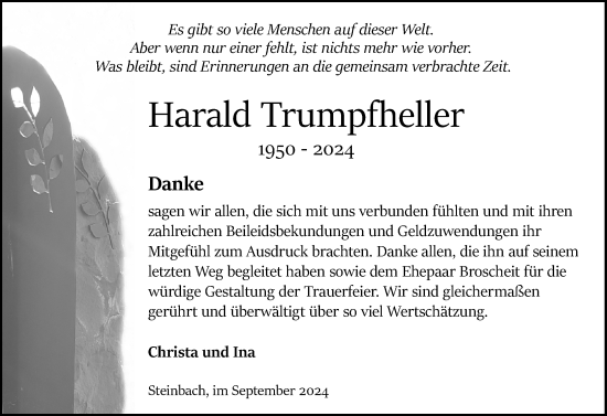 Traueranzeige von Harald Trumpfheller von Odenwälder Echo
