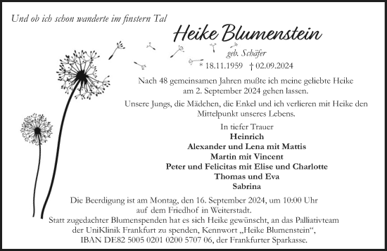 Traueranzeige von Heike Blumenstein von Darmstädter Echo
