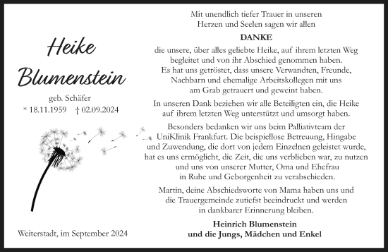 Traueranzeige von Heike Blumenstein von Darmstädter Echo