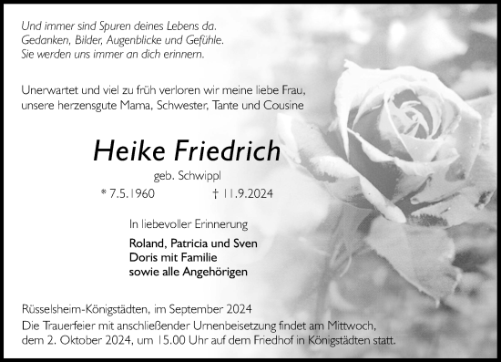 Traueranzeige von Heike Friedrich von Rüsselsheimer Echo