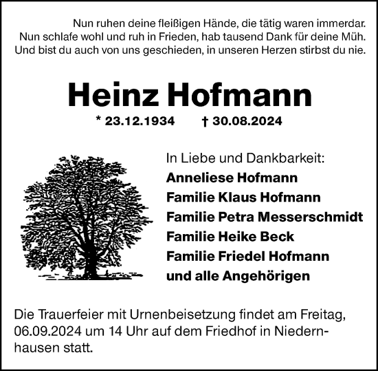 Traueranzeige von Heinz Hofmann von Darmstädter Echo