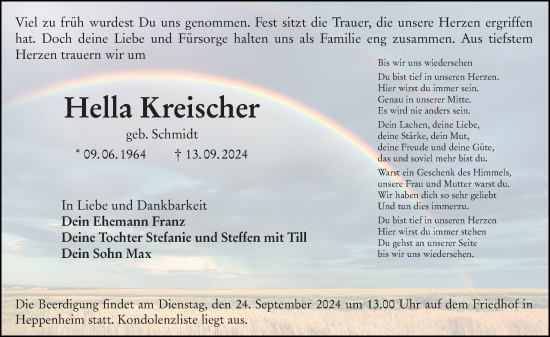 Traueranzeige von Hella Kreischer von Starkenburger Echo