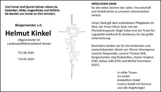 Traueranzeige von Helmut Kinkel von Groß-Gerauer Echo