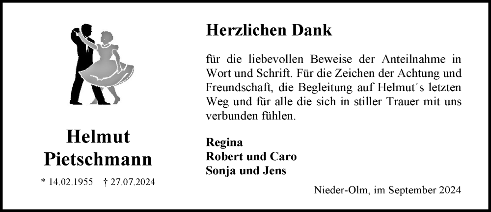  Traueranzeige für Helmut Pietschmann vom 07.09.2024 aus Allgemeine Zeitung Mainz