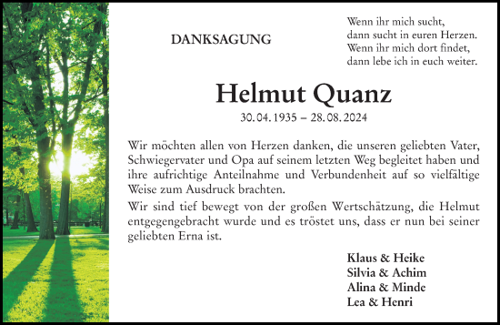 Traueranzeige von Helmut Quanz von Allgemeine Zeitung Rheinhessen-Nahe