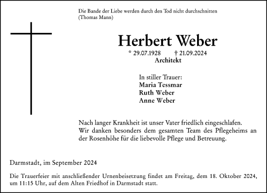 Traueranzeige von Herbert Weber von Darmstädter Echo