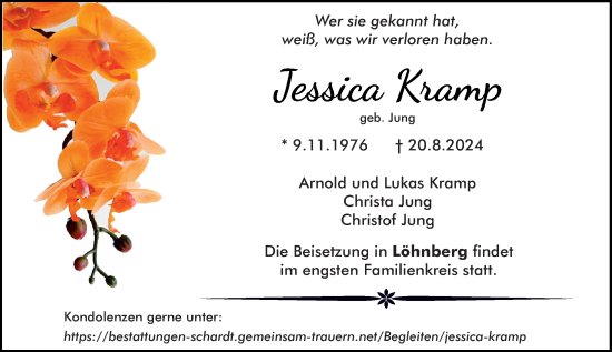 Traueranzeige von Jessica Kramp von Weilburger Tageblatt