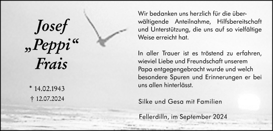 Traueranzeige von Josef Frais von Dill Block