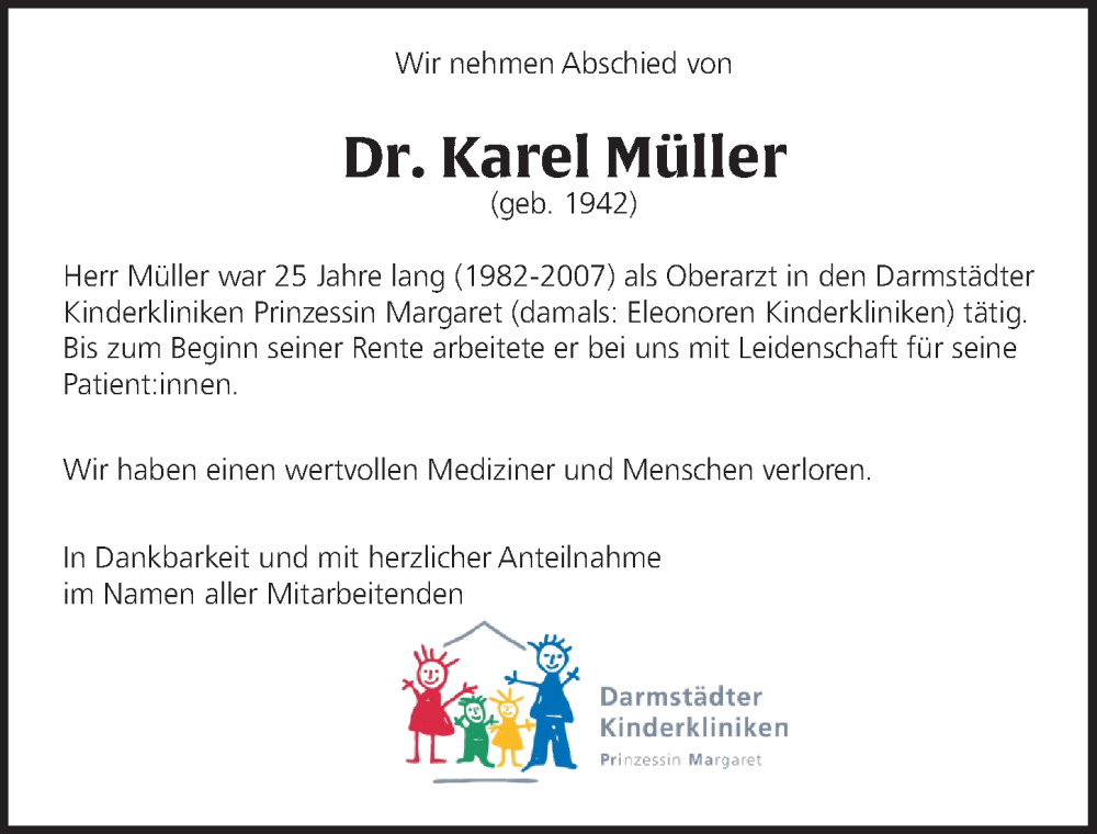  Traueranzeige für Karel Müller vom 04.09.2024 aus Darmstädter Echo