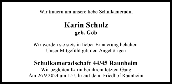 Traueranzeige von Karin Schulz von Rüsselsheimer Echo