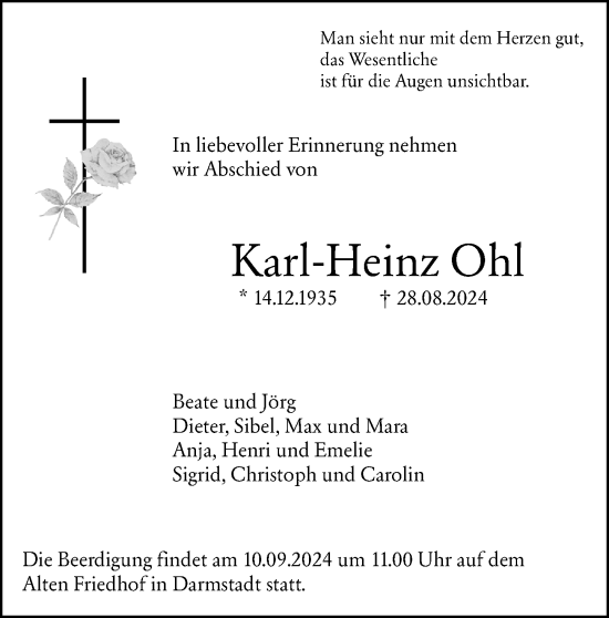 Traueranzeige von Karl-Heinz Ohl von Darmstädter Echo