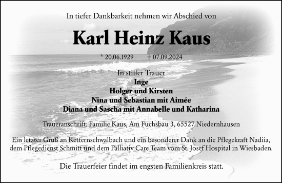 Traueranzeige von Karl Heinz Kaus von Wiesbadener Kurier