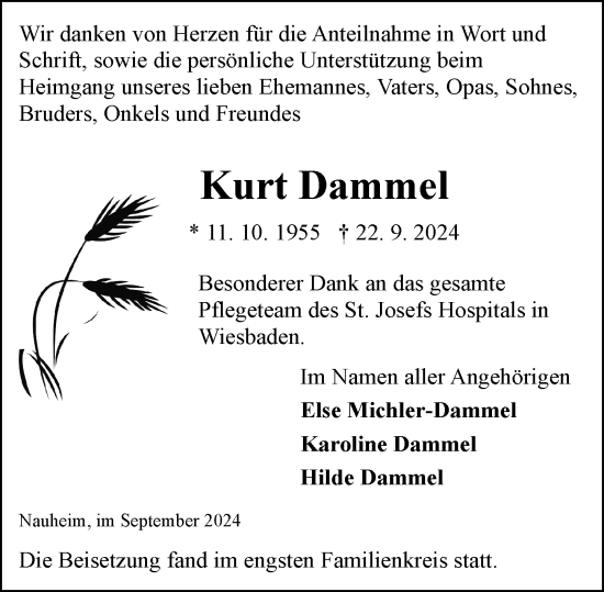 Traueranzeige von Kurt Dammel von Groß-Gerauer Echo