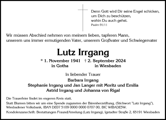 Traueranzeige von Lutz Irrgang von Wiesbadener Kurier