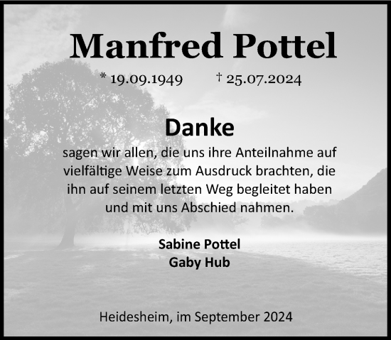 Traueranzeige von Manfred Pottel von Allgemeine Zeitung Mainz
