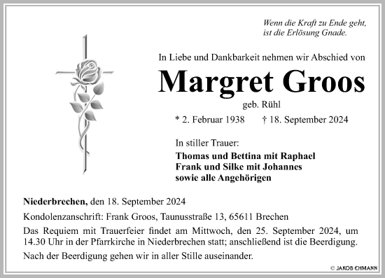 Traueranzeige von Margret Groos von Nassauische Neue Presse