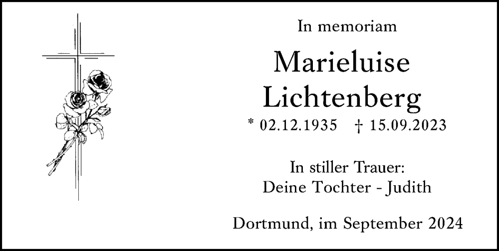  Traueranzeige für Marieluise Lichtenberg vom 14.09.2024 aus Wiesbadener Kurier