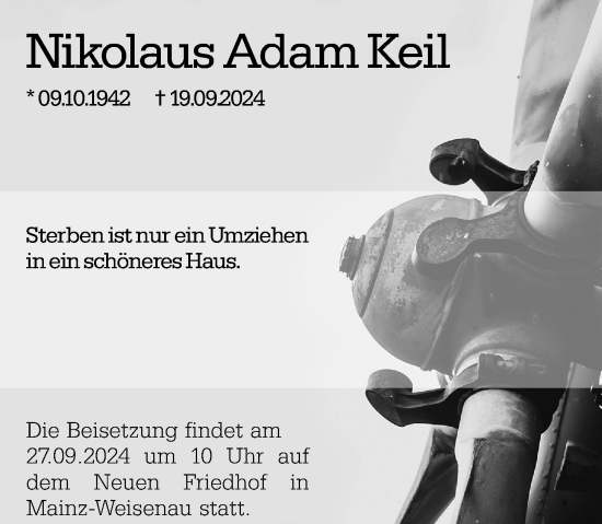 Traueranzeige von Nikolaus Adam Keil von Allgemeine Zeitung Mainz