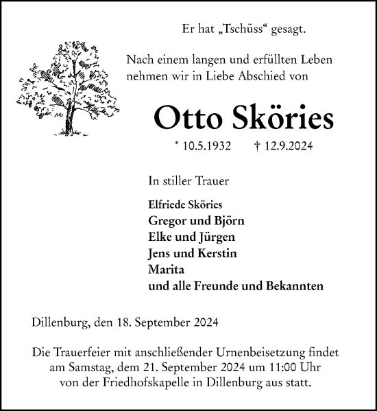 Traueranzeige von Otto Sköries von Dill Block