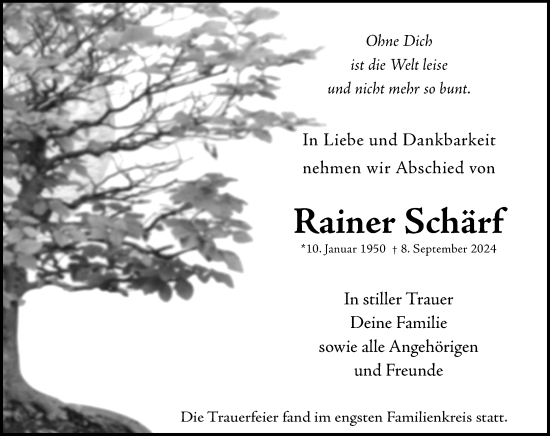 Traueranzeige von Rainer Schärf von Wormser Zeitung