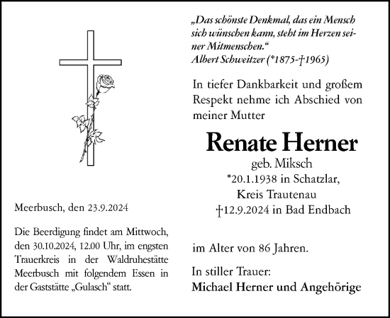 Traueranzeige von Renate Herner von Dill Block