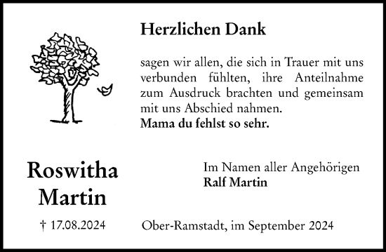 Traueranzeige von Roswitha Martin von Darmstädter Echo