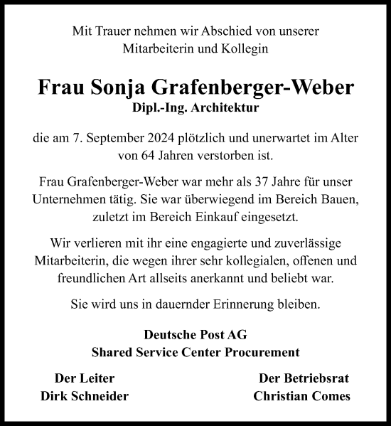 Traueranzeige von Sonja Grafenberger-Weber von Rüsselsheimer Echo