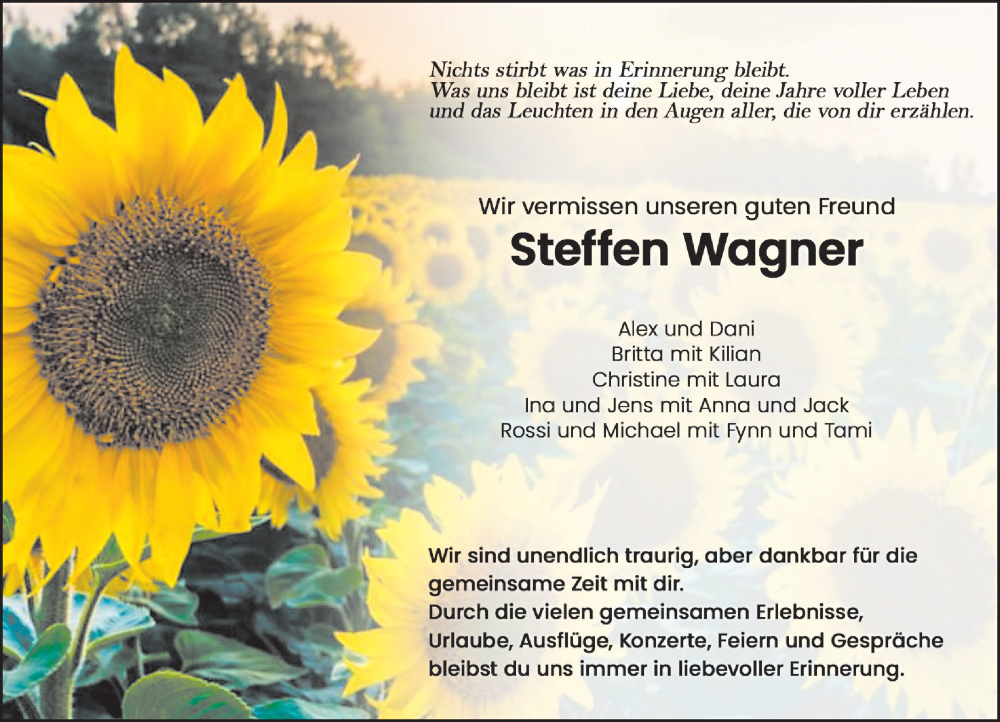  Traueranzeige für Steffen Wagner vom 05.09.2024 aus Hinterländer Anzeiger