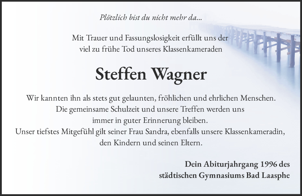  Traueranzeige für Steffen Wagner vom 05.09.2024 aus Hinterländer Anzeiger
