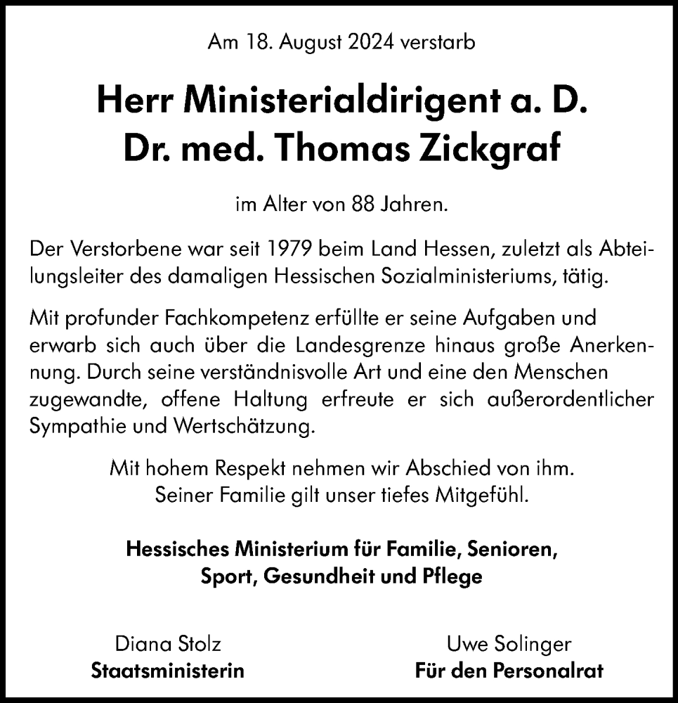  Traueranzeige für Thomas Zickgraf vom 06.09.2024 aus Wiesbadener Kurier