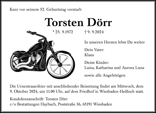 Traueranzeige von Torsten Dörr von Wiesbadener Kurier