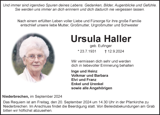 Traueranzeige von Ursula Haller von Nassauische Neue Presse