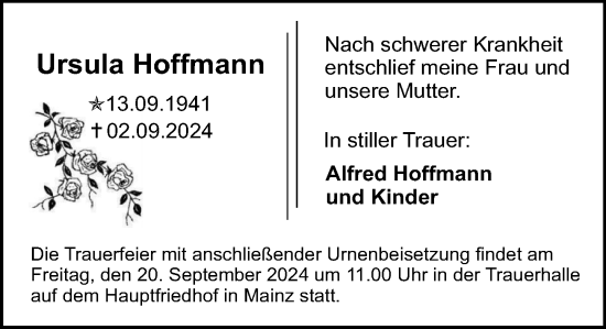 Traueranzeige von Ursula Hoffmann von Allgemeine Zeitung Mainz